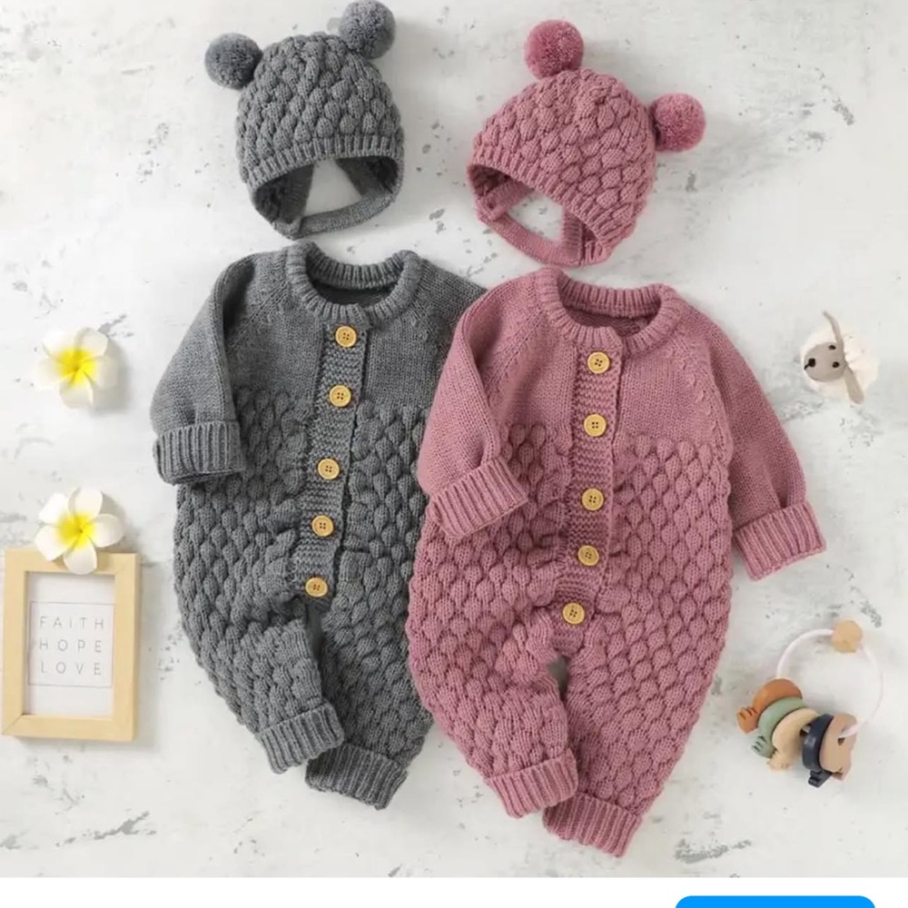 Knitted cute overall unise set - Picture 2 of 3